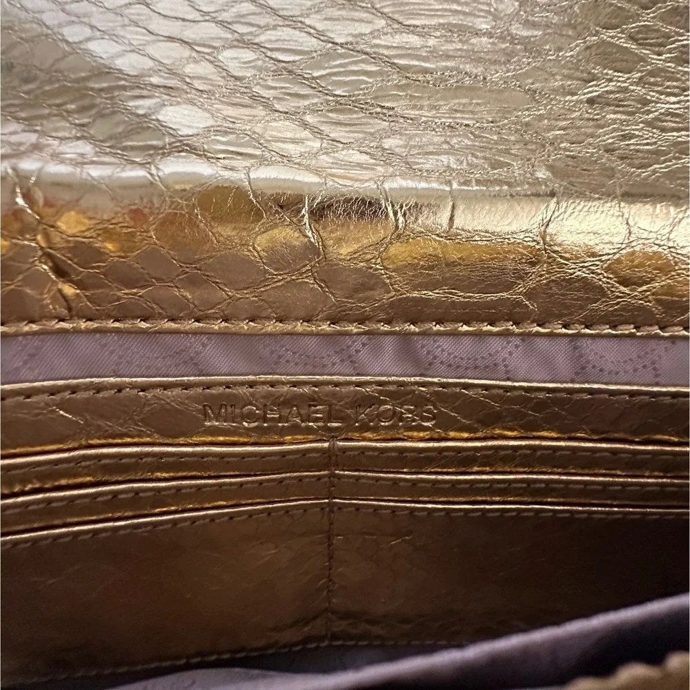 Michael Kors Gold Snakeskin Python Embossed‎ Studded Clutch Bag Small READ